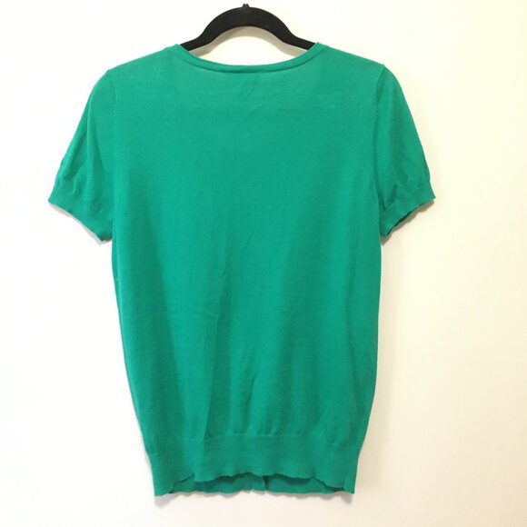 Preppy Short Sleeve Kelly Green Cotton Button Up Cardigan + Cami - Picture 4 of 16